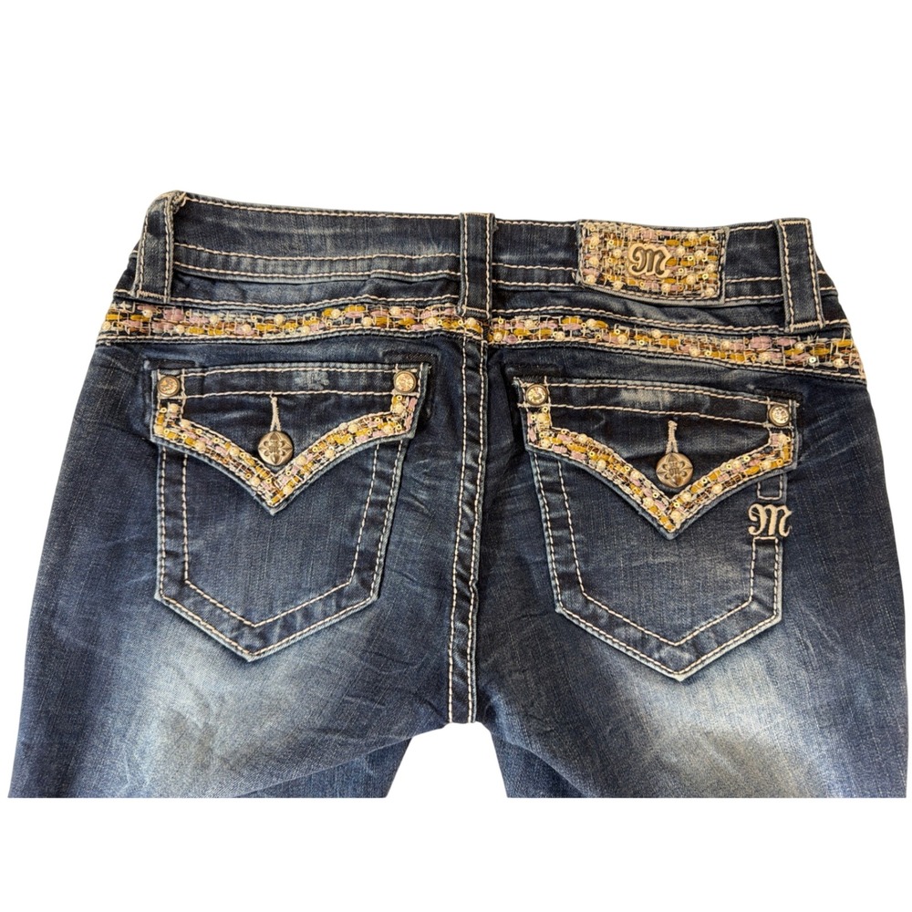 Miss Me Signature Slim Boot Jeans Women 27 Blue Embellished Bling
